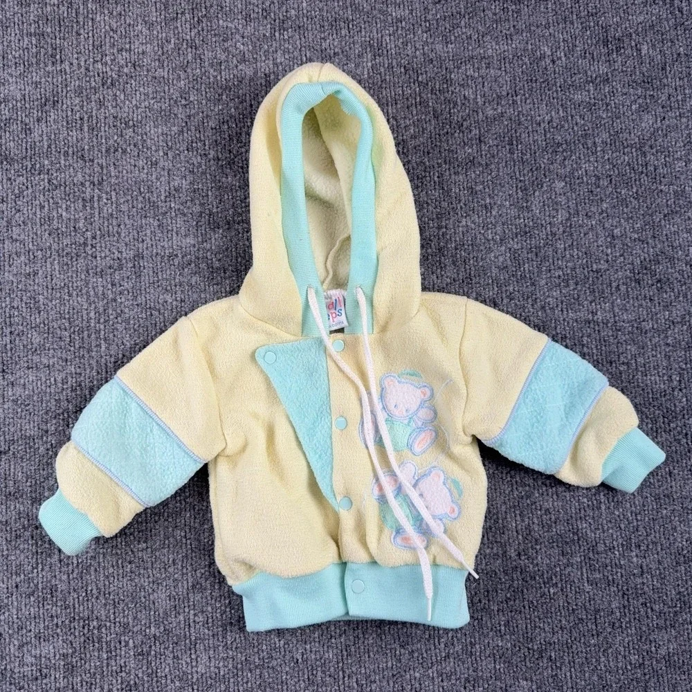 VTG Small Steps Fleece Outfit Set Girls 3-6M Yellow Hooded Teddy Bear 2 Piece